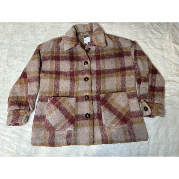 Cyrus Brushed Plaid Button Jacket Shacket Camel Burgundy Statement Maker Women M - Picture 5 of 8